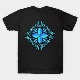 Turquoise blue calming flower yoga meditation T-Shirt